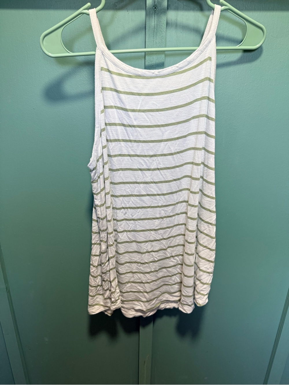 Maurices White Tank Top with Light Green Stripes